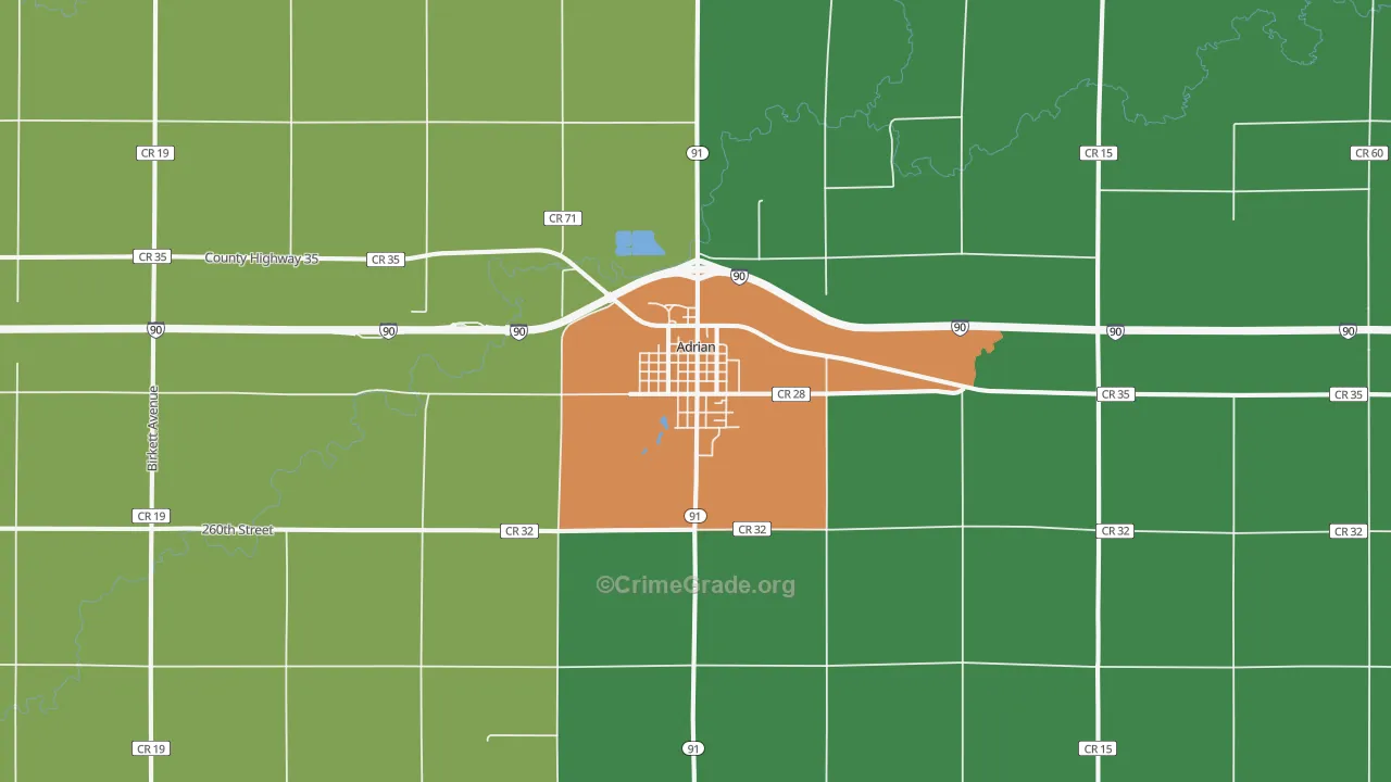Adrian, MN Map of Theft Rates