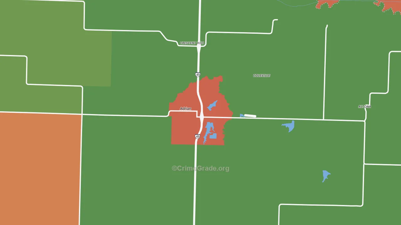 Adrian, MO Map of Theft Rates