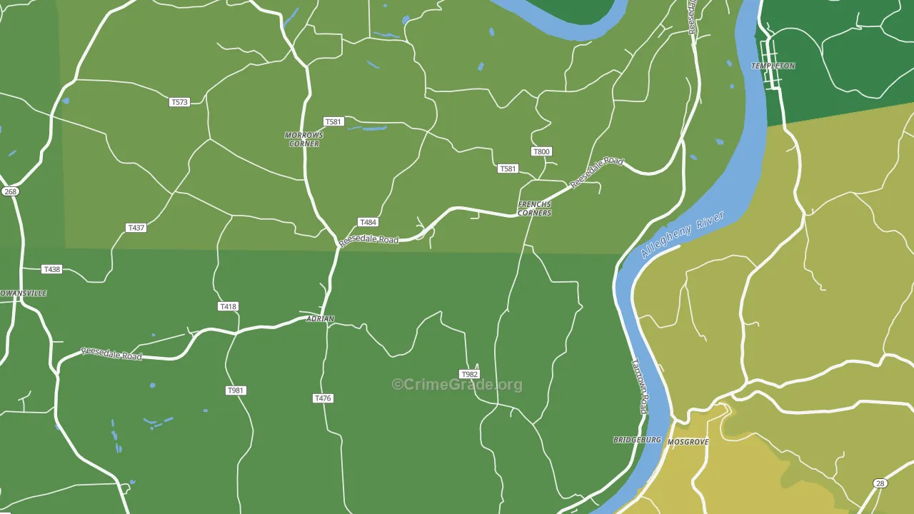 Adrian, PA Map of Theft Rates