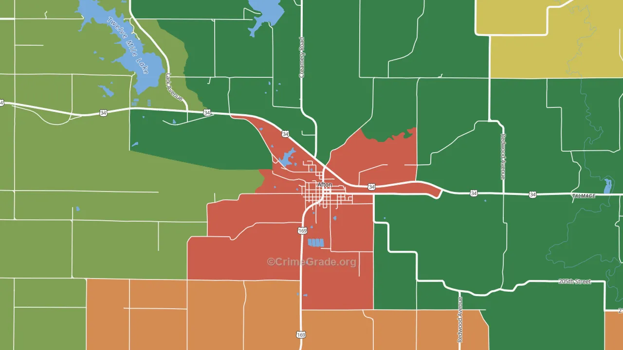Afton, IA Map of Theft Rates