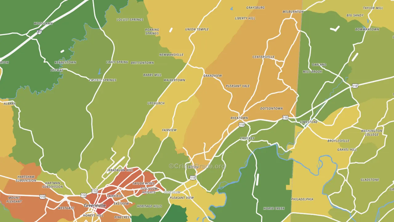 Afton, TN Map of Theft Rates