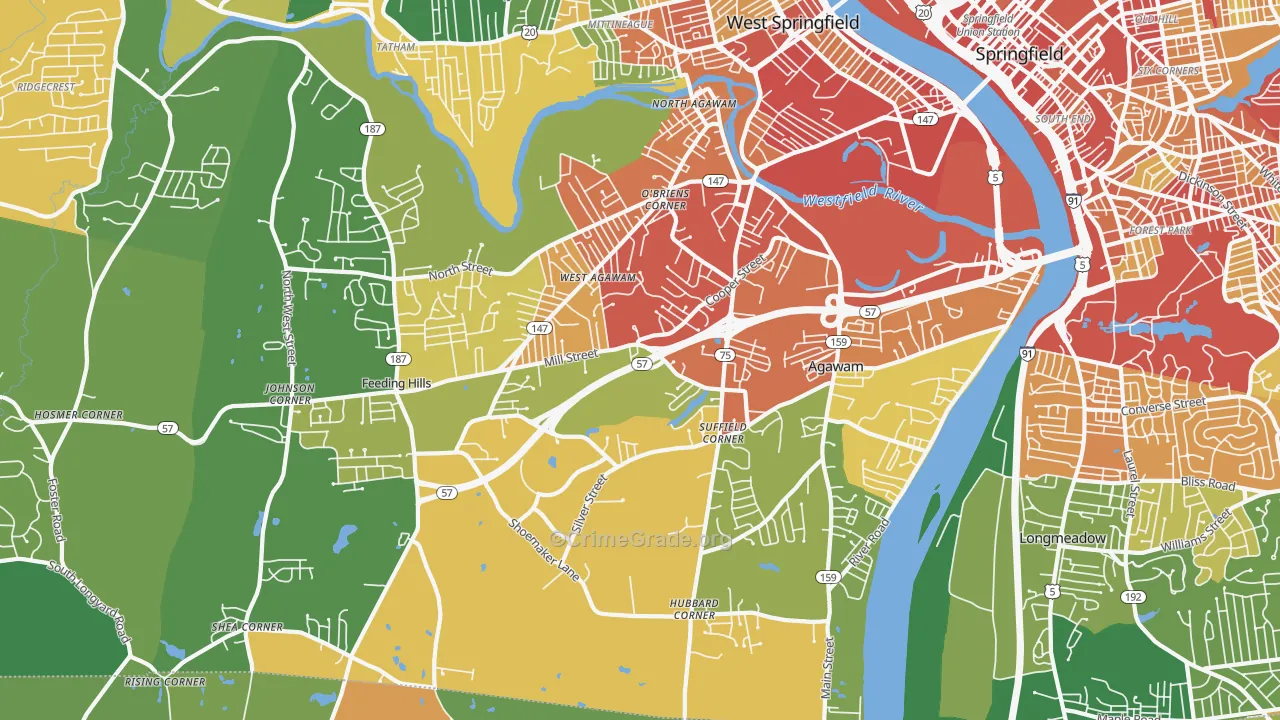 Agawam Town, MA Map of Theft Rates