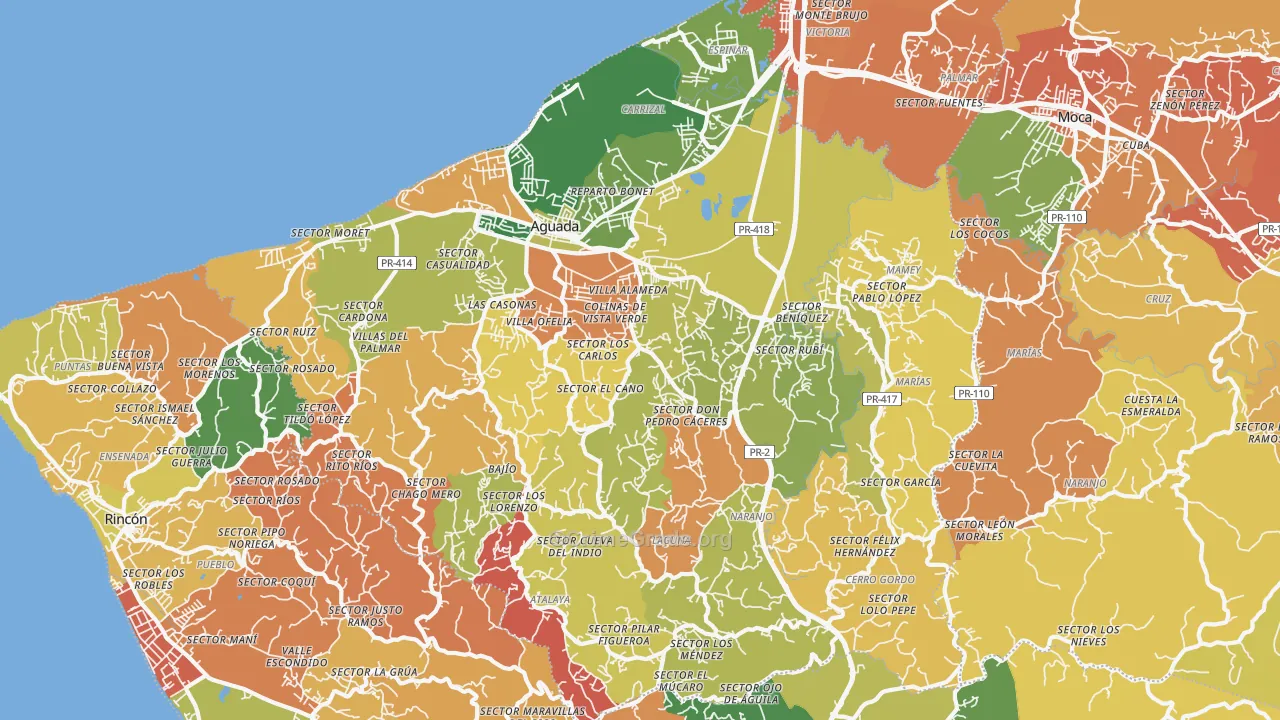 Aguada Municipio, PR Map of Theft Rates