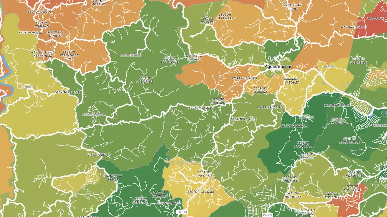 Aguas Buenas, PR Map of Theft Rates