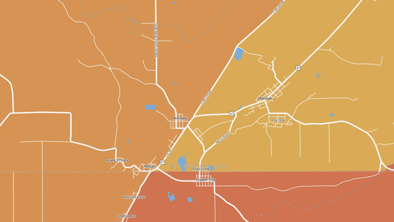 Ahmeek, MI Map of Theft Rates