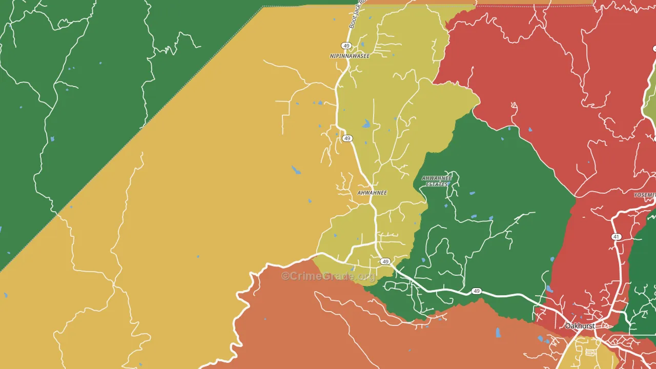 Ahwahnee, CA Map of Theft Rates