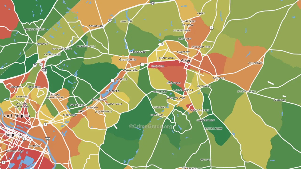 Aiken County, SC Map of Theft Rates