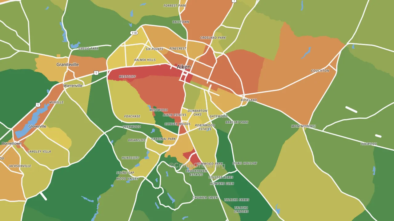 Aiken, SC Map of Theft Rates