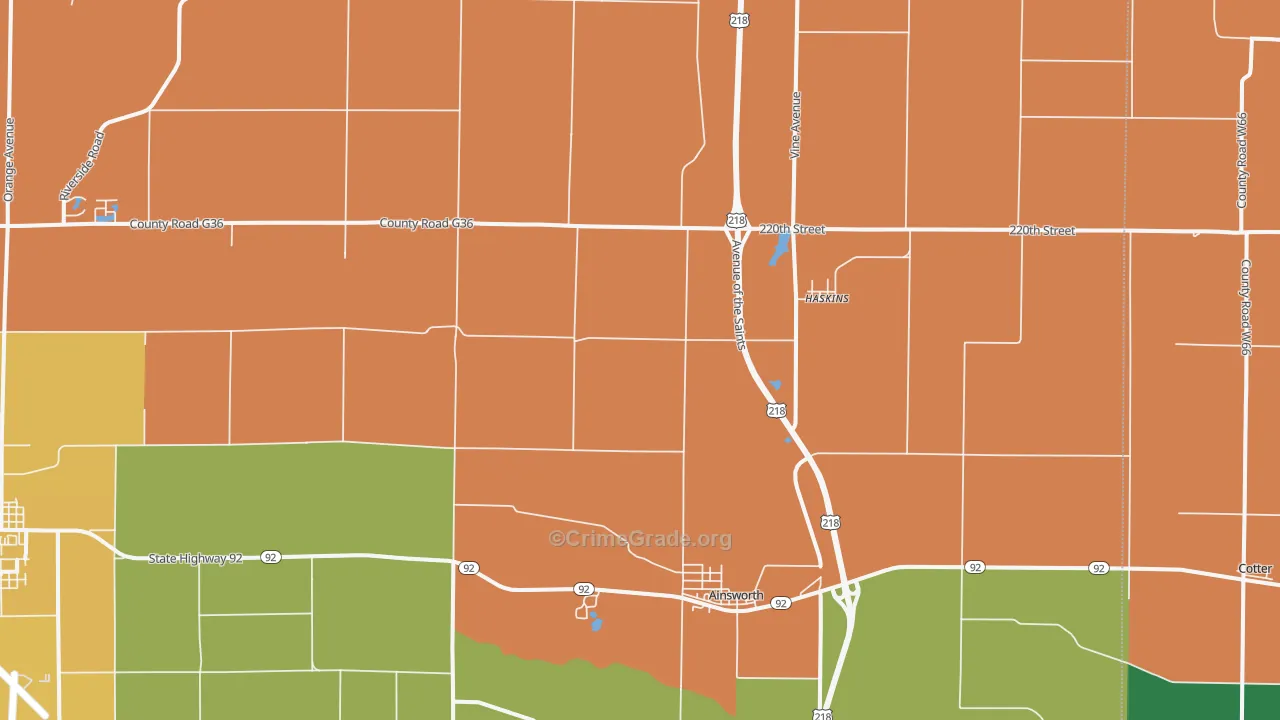 Ainsworth, IA Map of Theft Rates