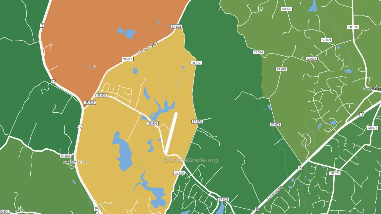 Airlie, VA Map of Theft Rates