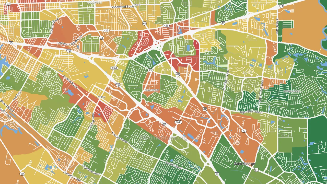 Airline-Jefferson, Baton Rouge, LA Map of Theft Rates
