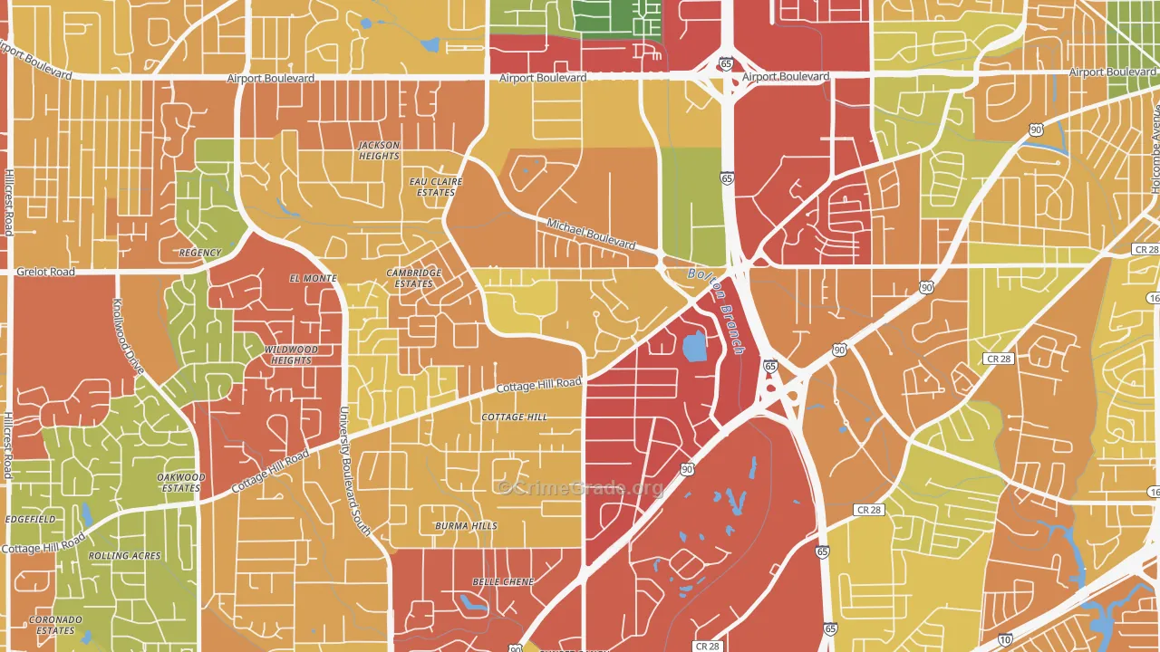Airmont, Mobile, AL Map of Theft Rates