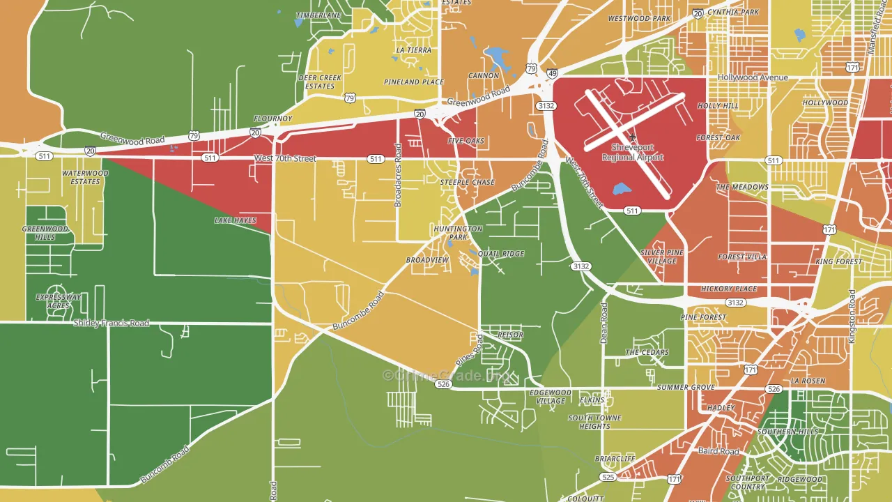 Airport-Pines Road, Shreveport, LA Map of Theft Rates