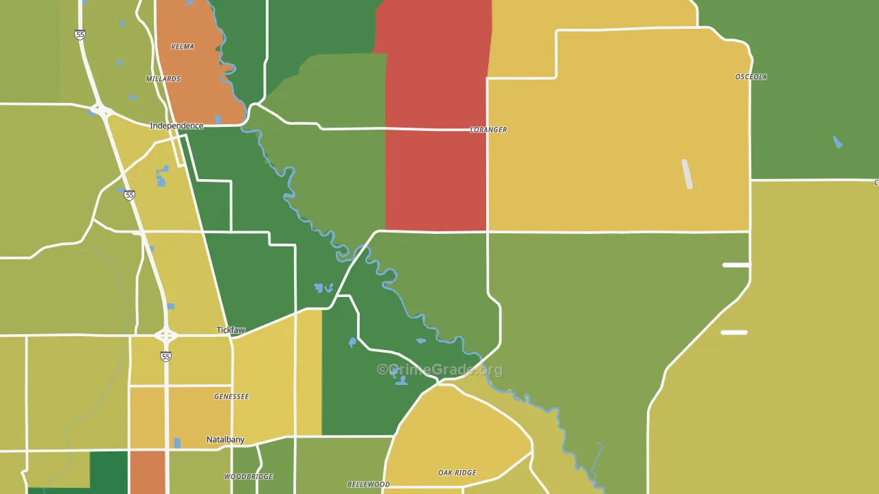 Akers, LA Map of Theft Rates