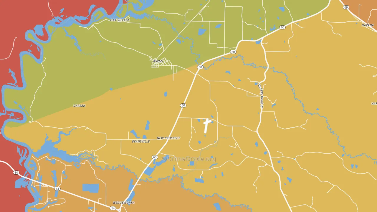 Akron, AL Map of Theft Rates