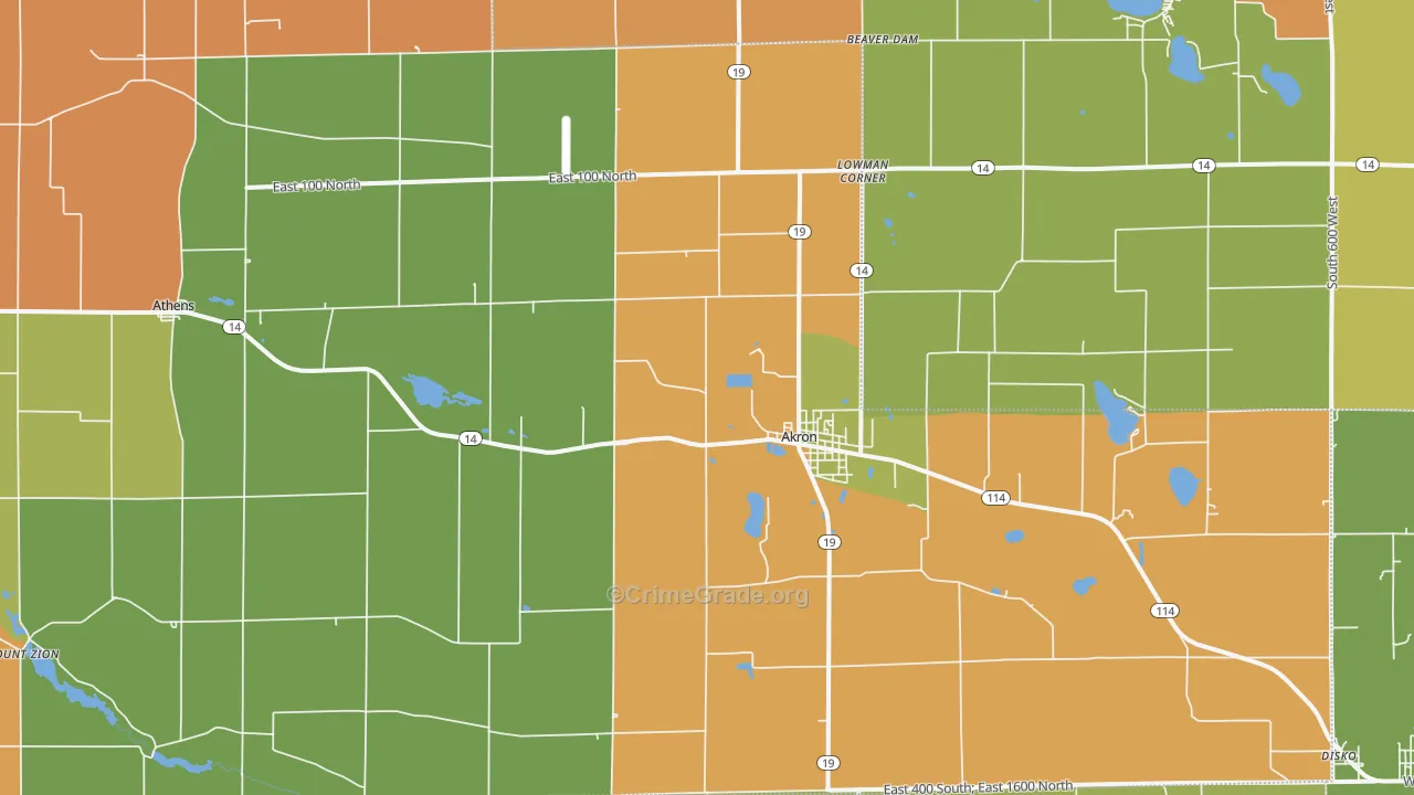 Akron, IN Map of Theft Rates