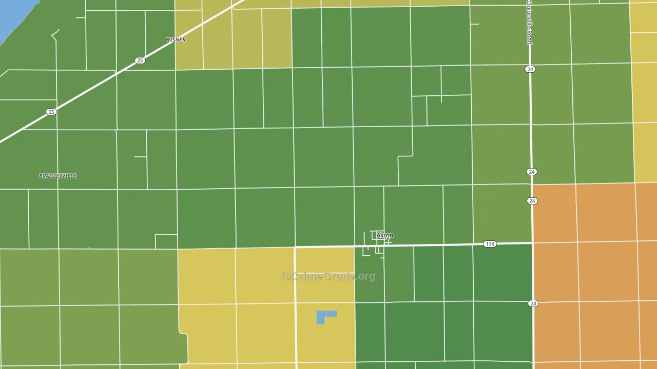 Akron, MI Map of Theft Rates