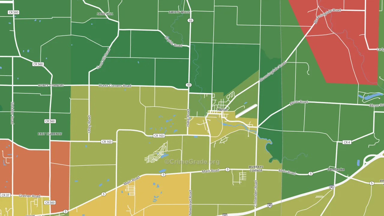 Akron, NY Map of Theft Rates