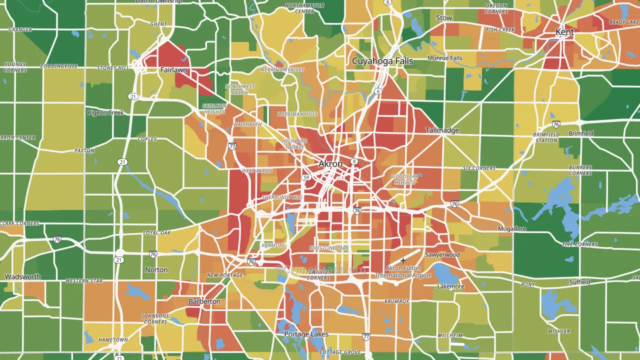 Akron, OH Map of Theft Rates
