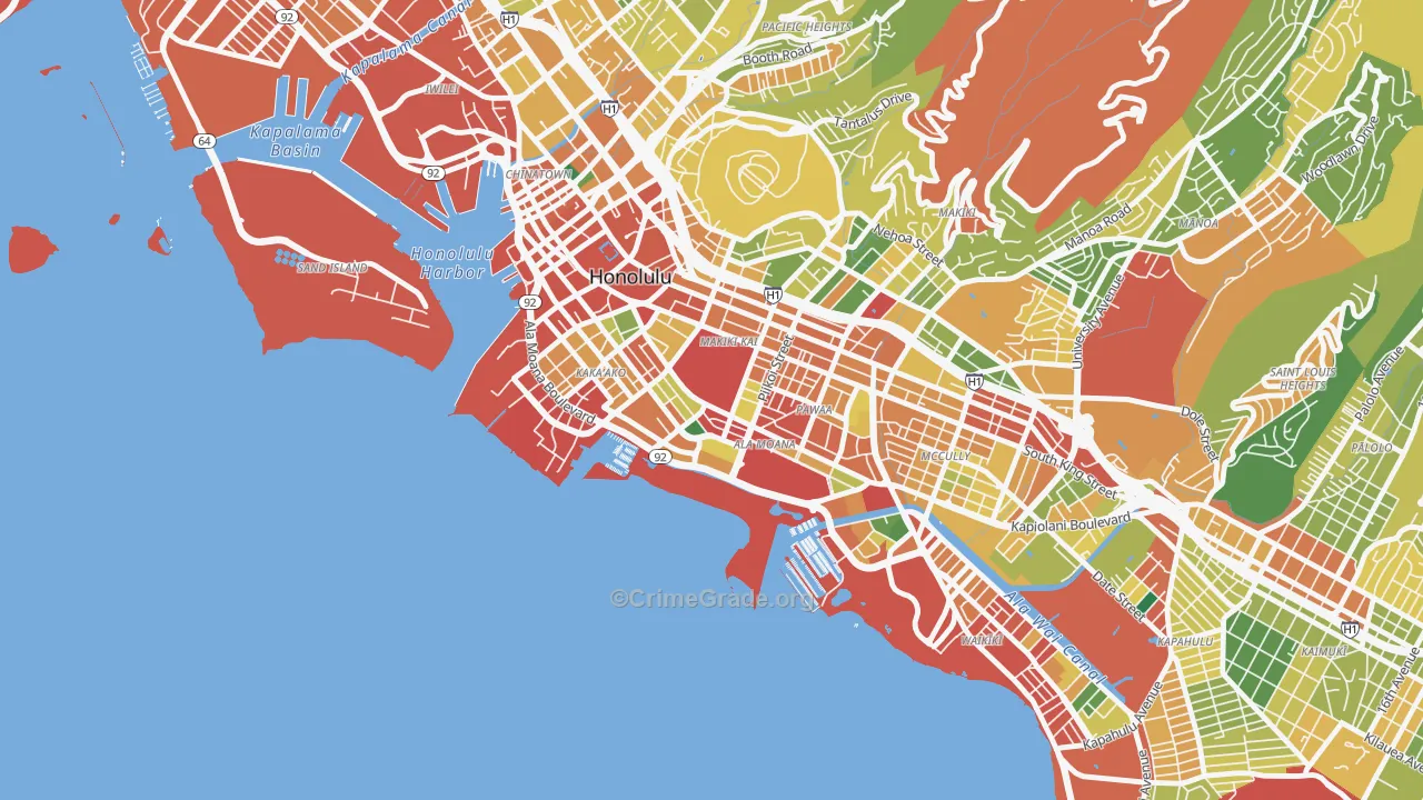 Ala Moana-Kakaako, Honolulu, HI Map of Theft Rates