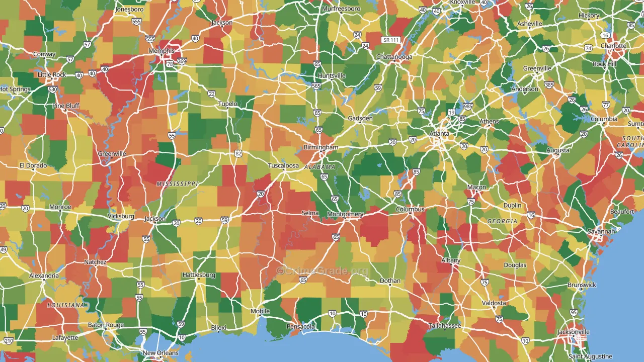 Alabama Map of Theft Rates