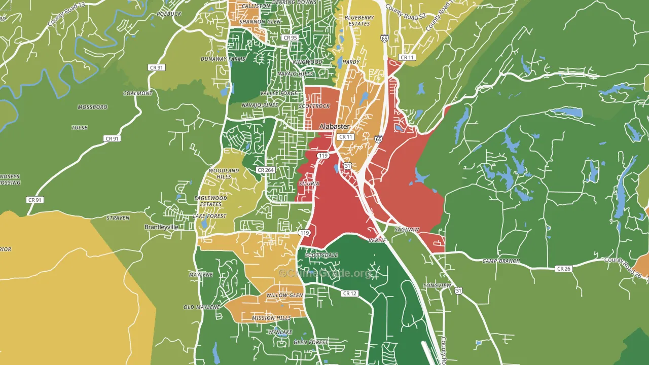 Alabaster, AL Map of Theft Rates