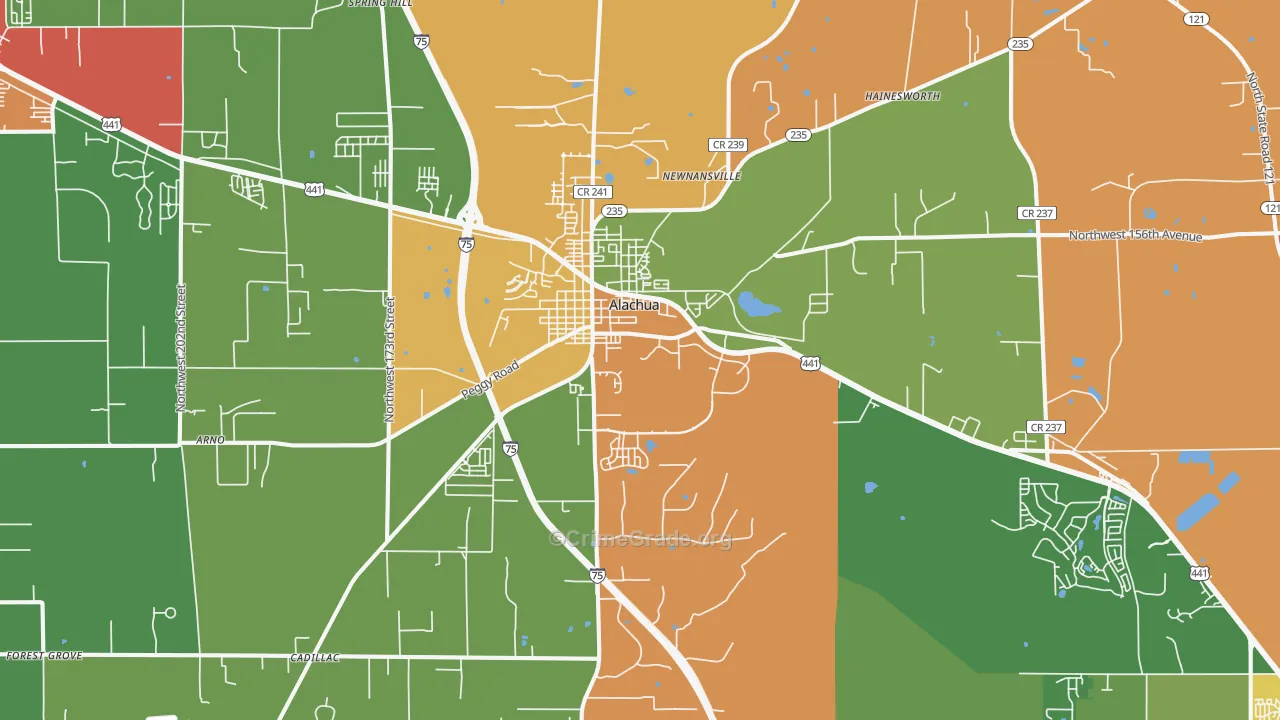 Alachua, FL Map of Theft Rates