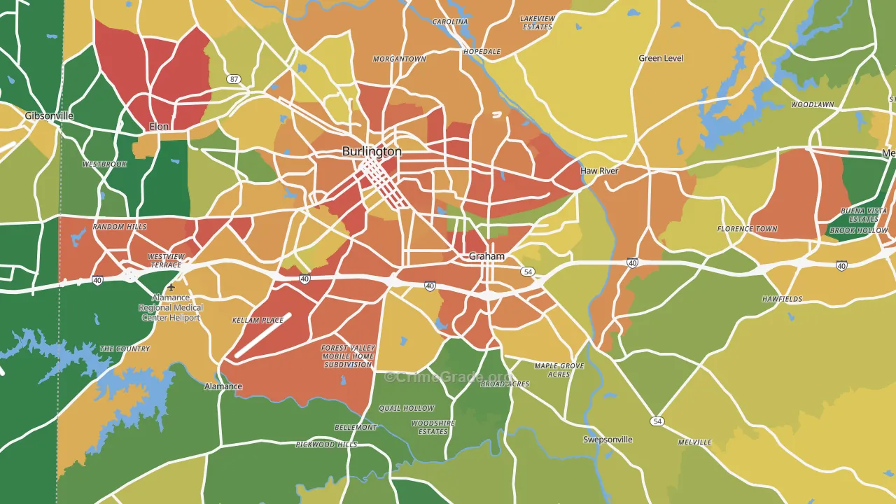 Alamance County, NC Map of Theft Rates