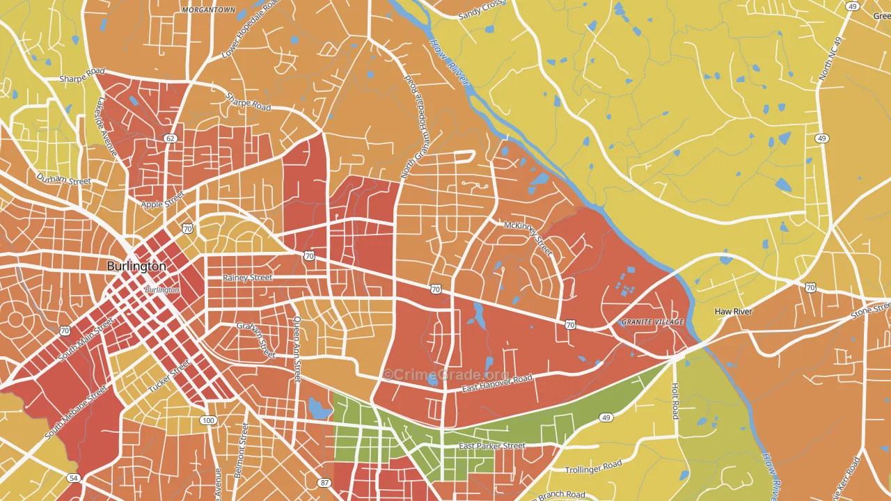 Alamance Hills, Burlington, NC Map of Theft Rates