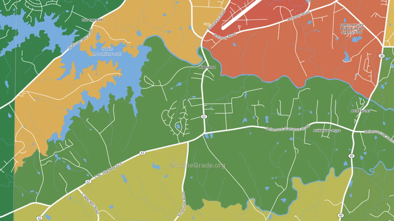 Alamance, NC Map of Theft Rates