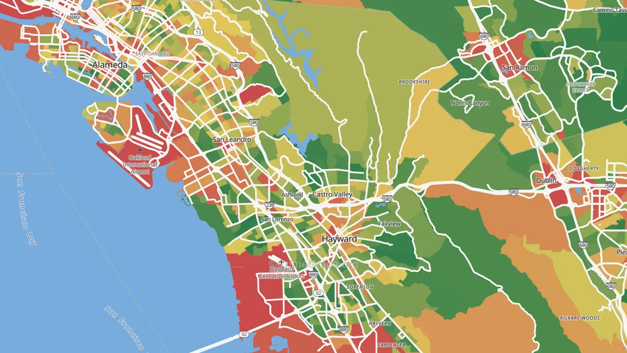 Alameda County, CA Map of Theft Rates