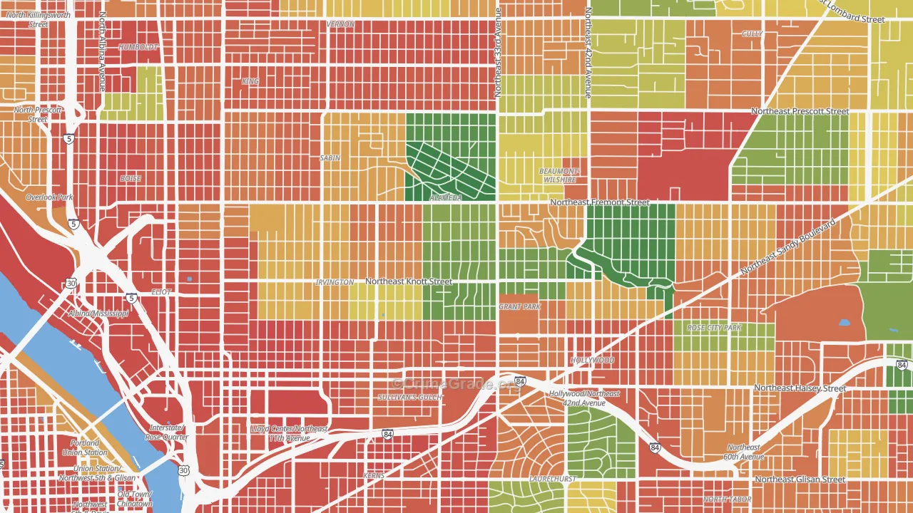 Alameda, Portland, OR Map of Theft Rates