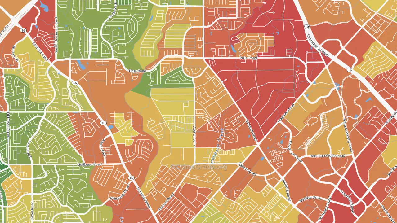 Alamo Farmsteads-Babcock Road, San Antonio, TX Map of Theft Rates