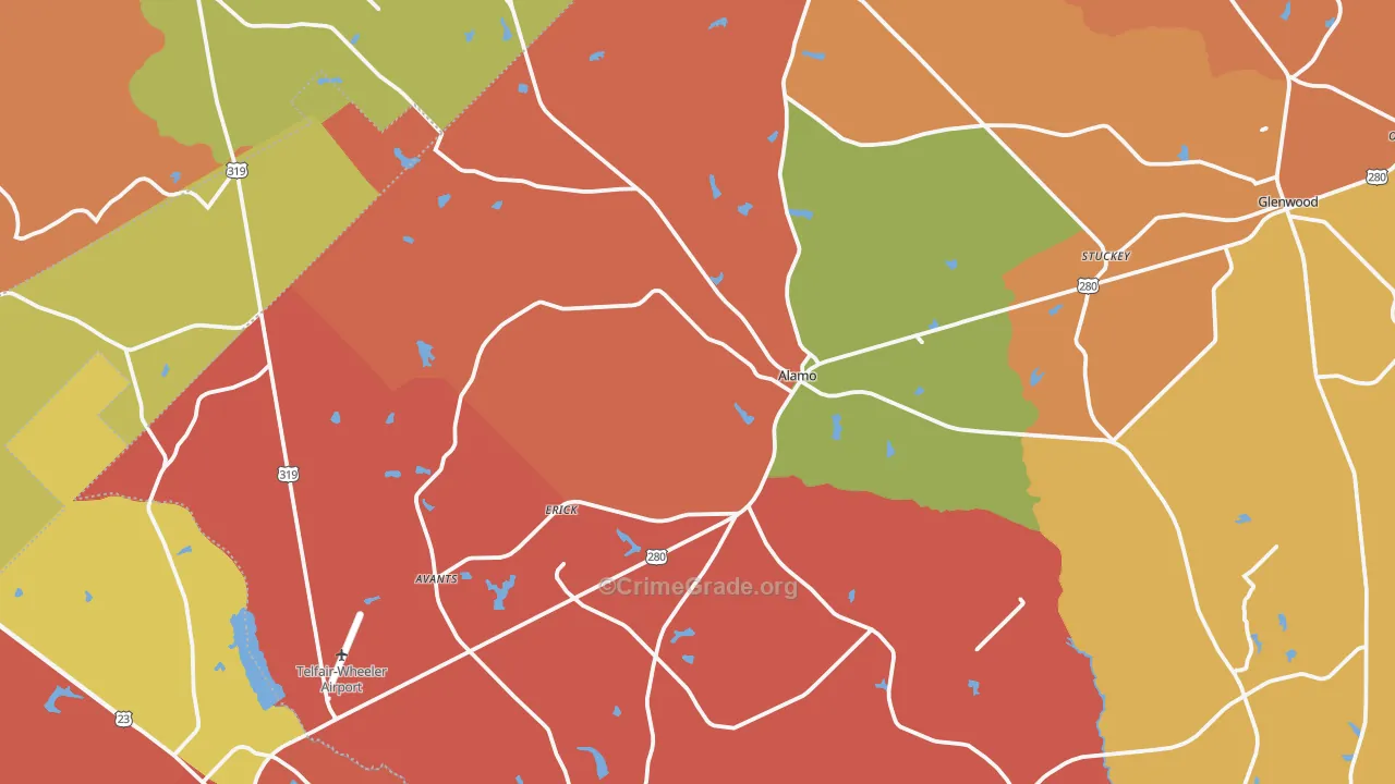 Alamo, GA Map of Theft Rates