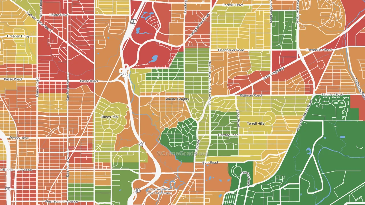 Alamo Heights, TX Map of Theft Rates