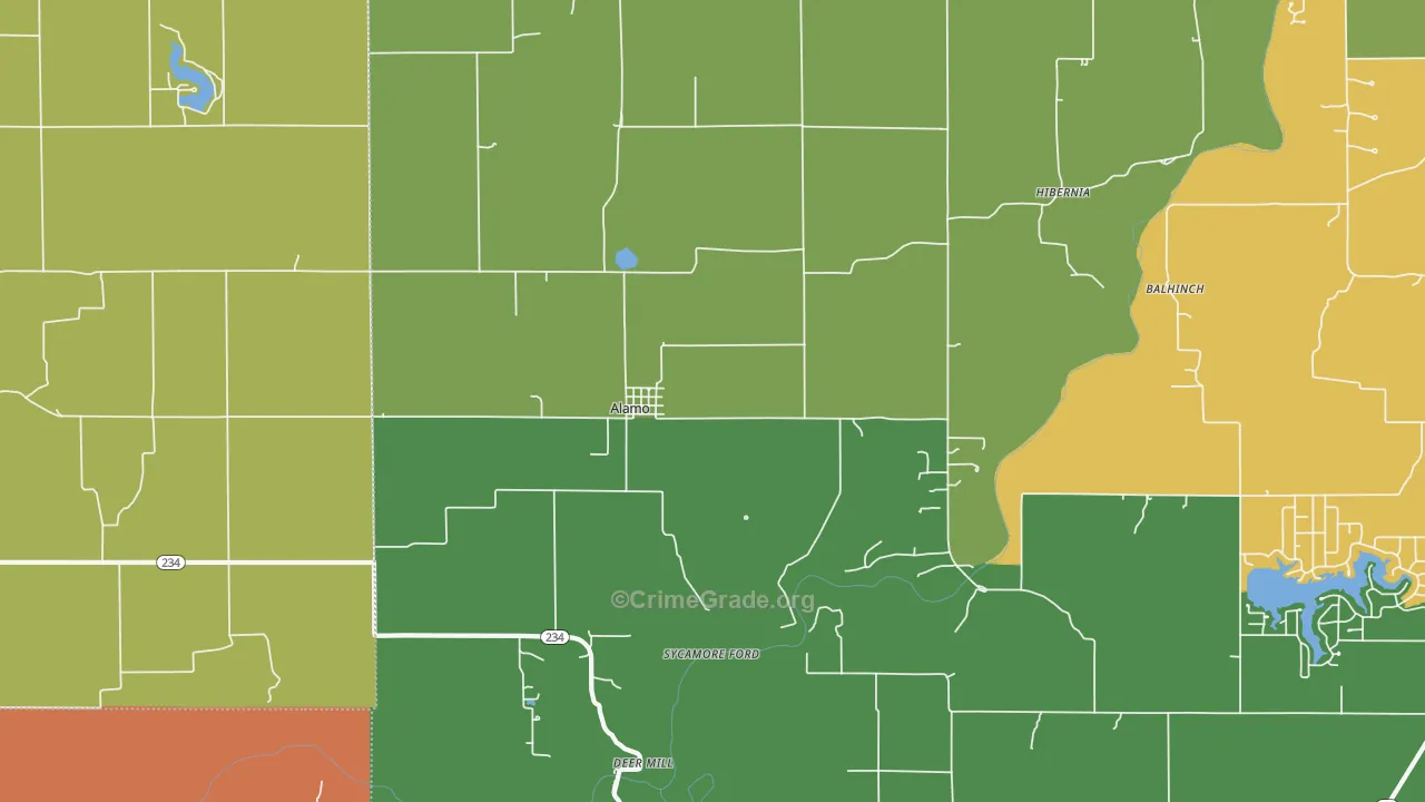 Alamo, IN Map of Theft Rates