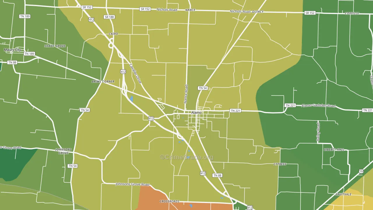 Alamo, TN Map of Theft Rates