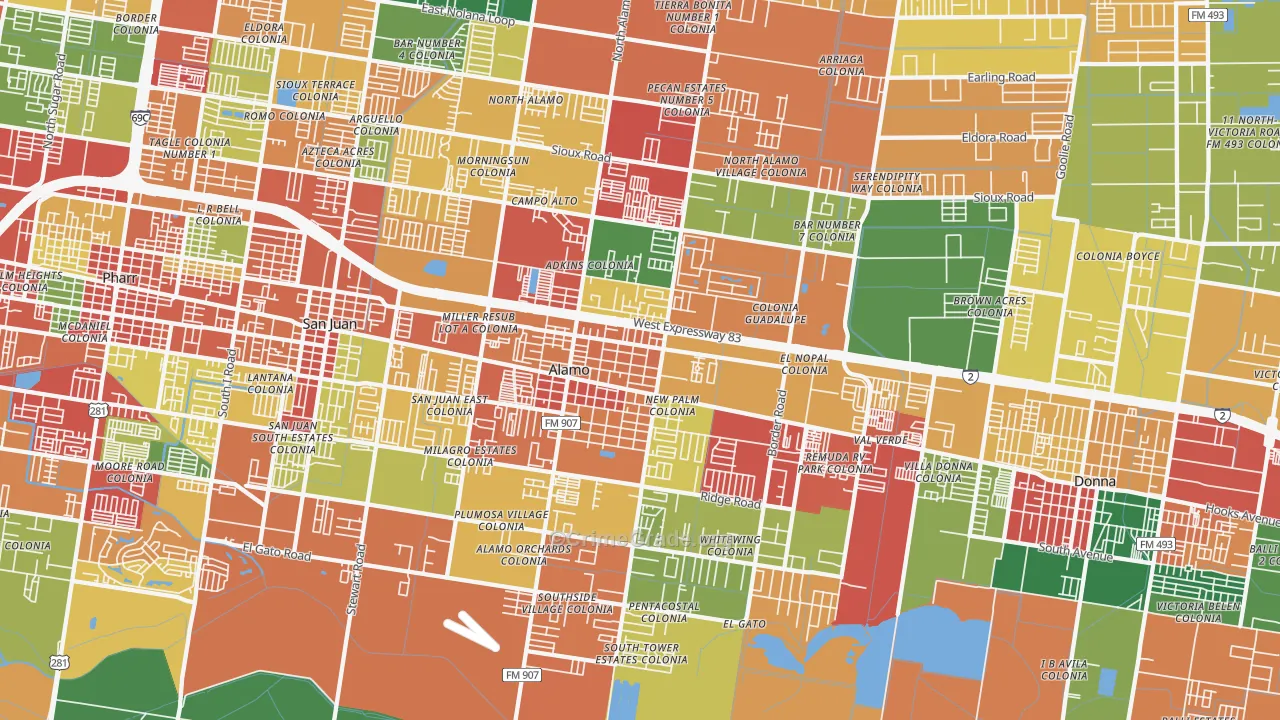 Alamo, TX Map of Theft Rates