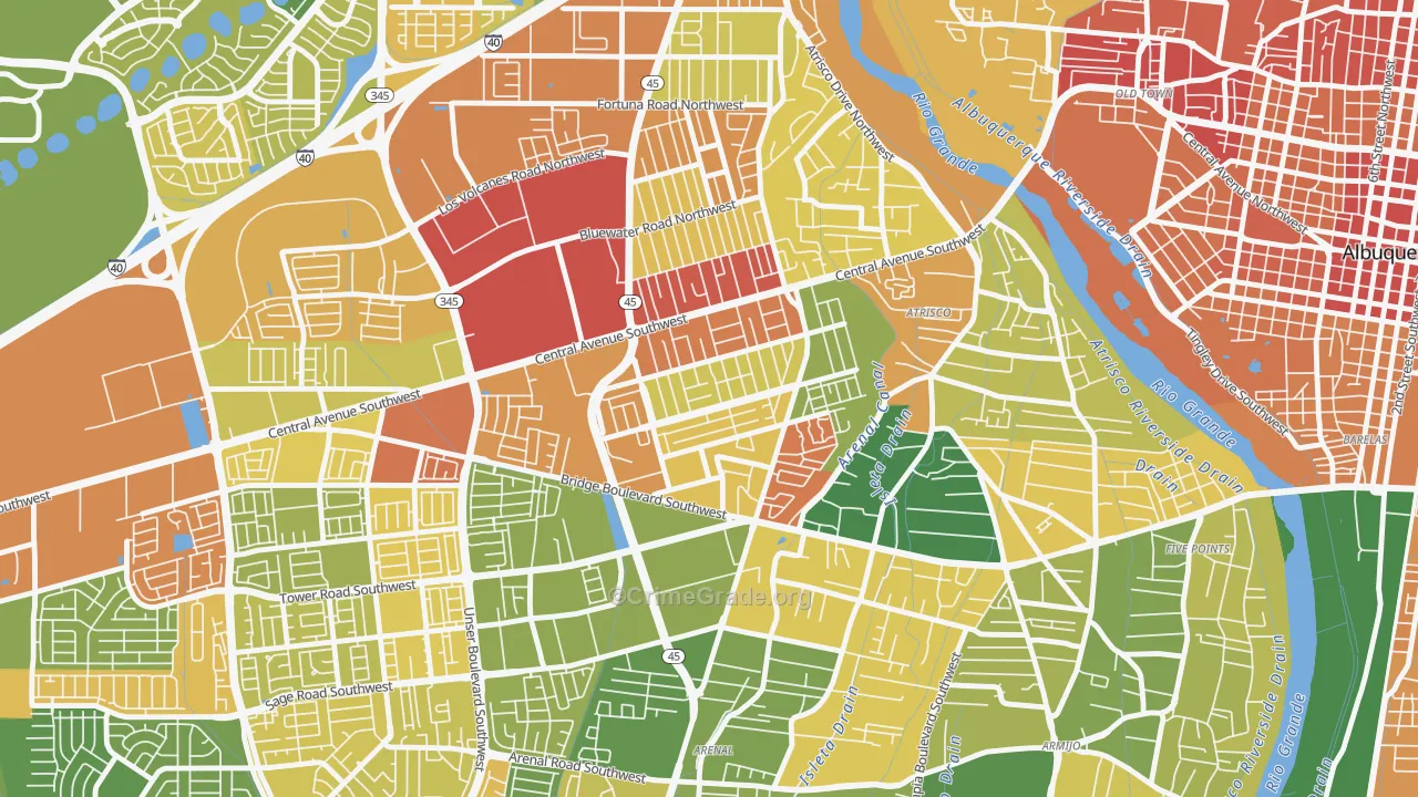 Alamosa, Albuquerque, NM Map of Theft Rates