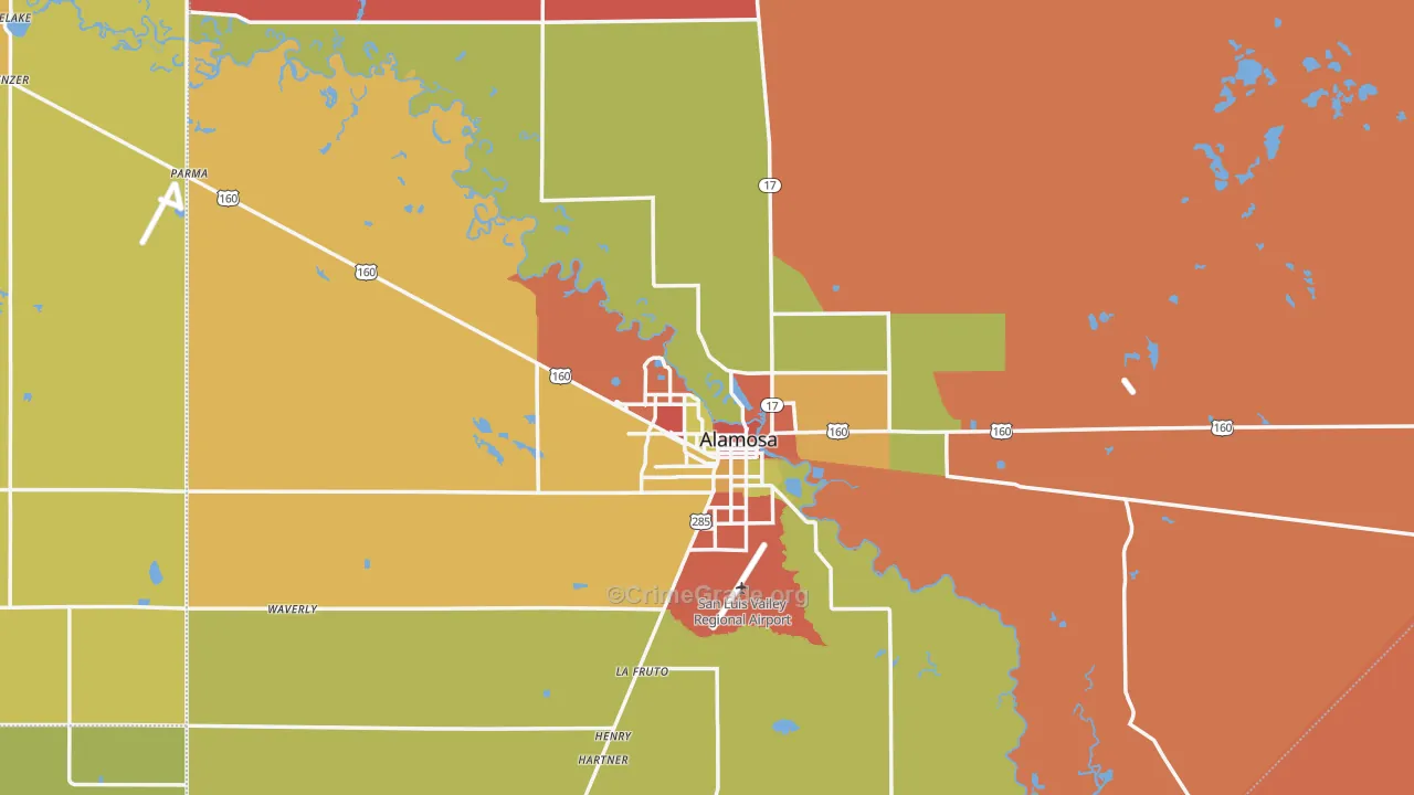 Alamosa County, CO Map of Theft Rates