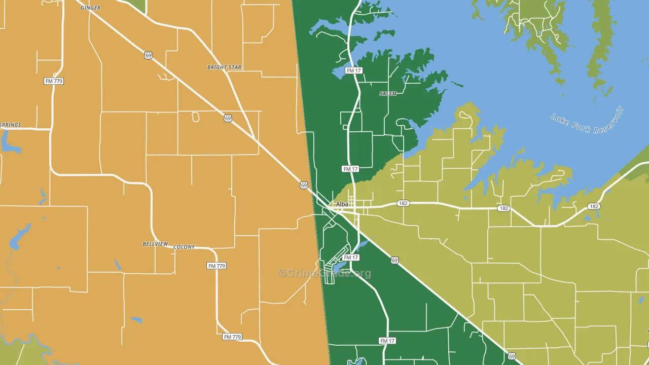 Alba, TX Map of Theft Rates