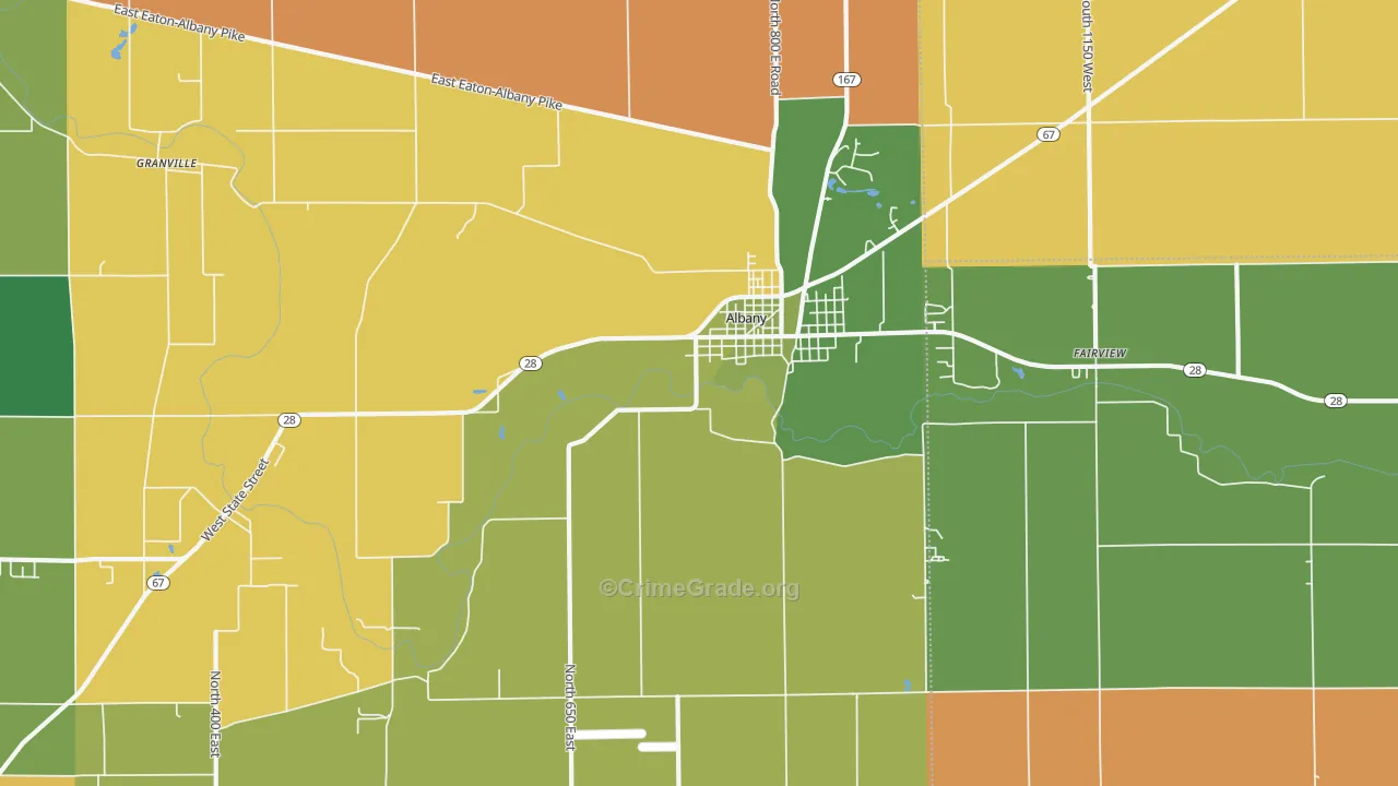 Albany, IN Map of Theft Rates