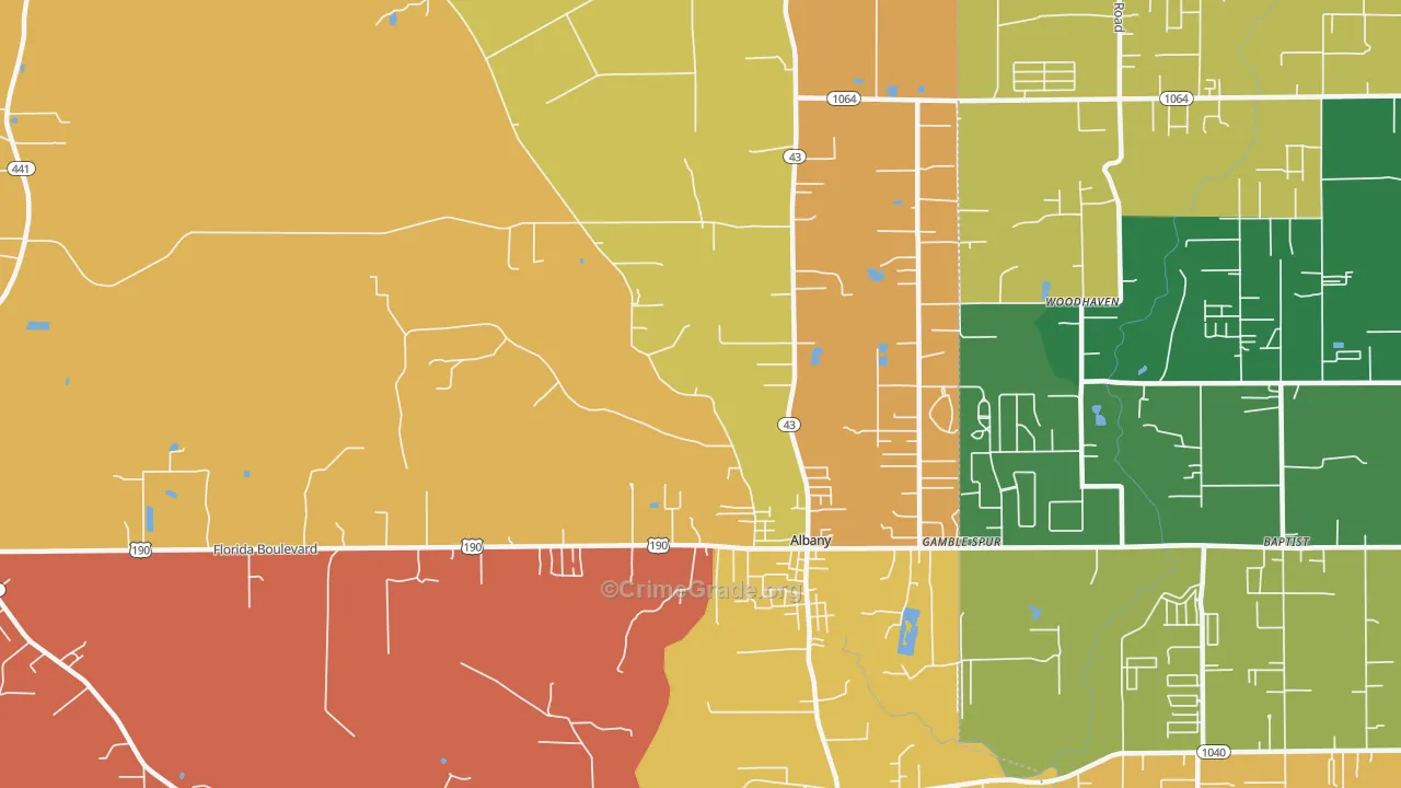 Albany, LA Map of Theft Rates