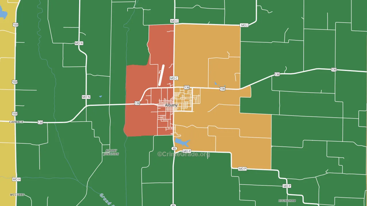 Albany, MO Map of Theft Rates
