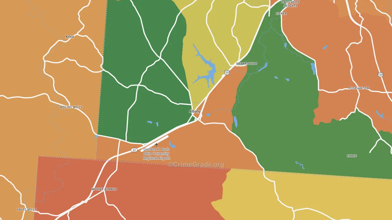 Albany, OH Map of Theft Rates