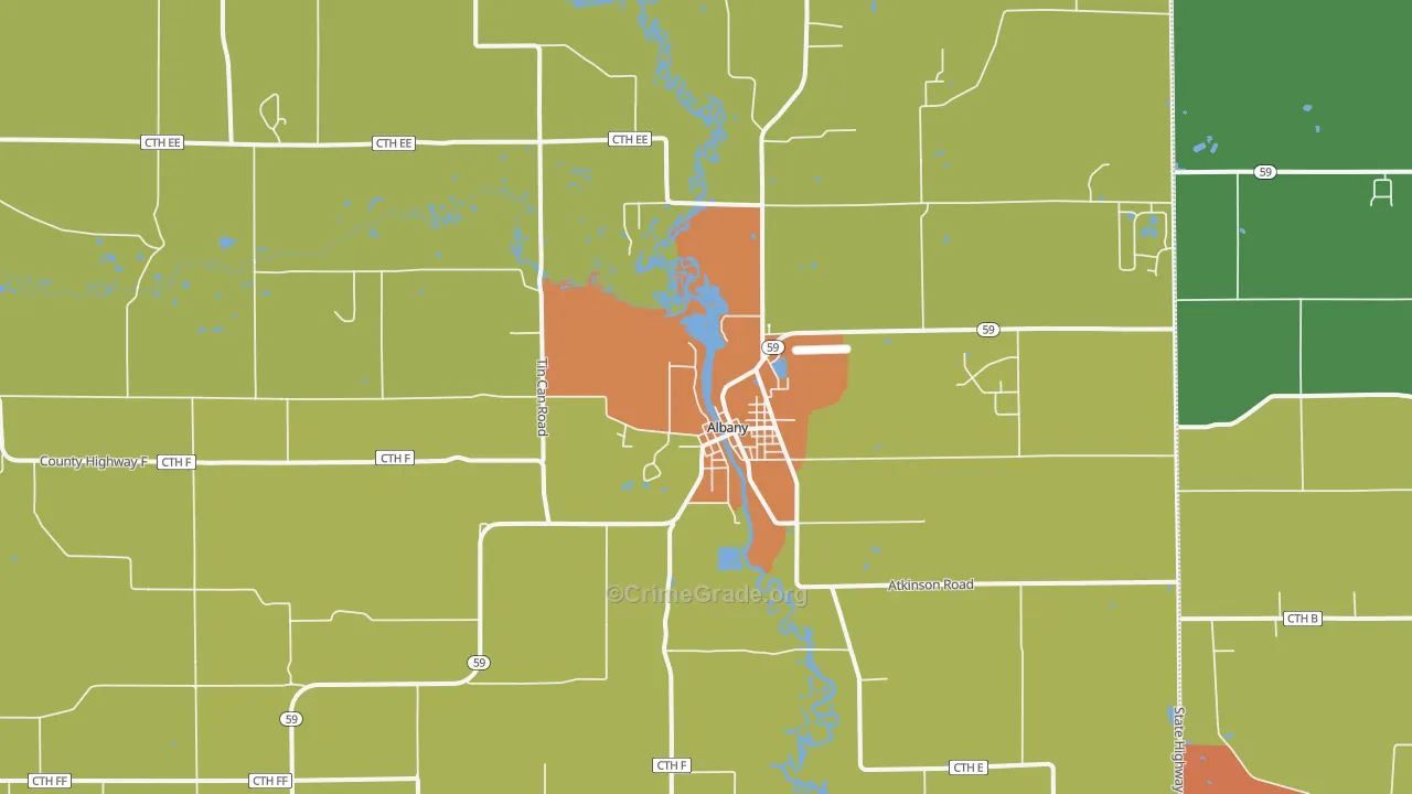 Albany, WI Map of Theft Rates