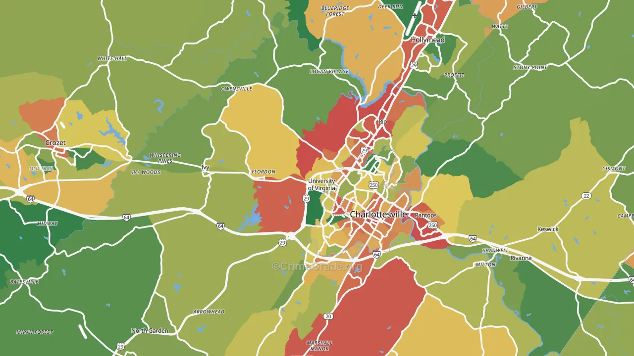 Albemarle County, VA Map of Theft Rates