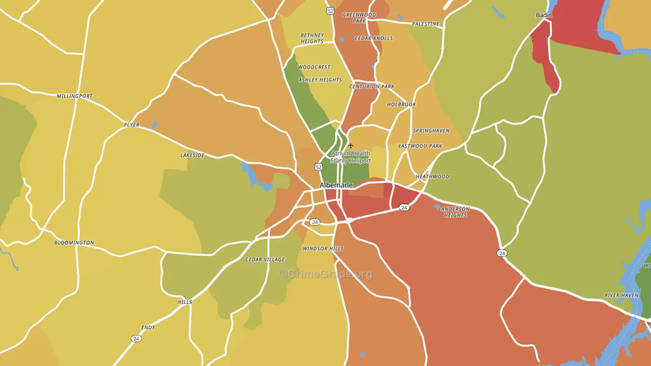 Albemarle, NC Map of Theft Rates