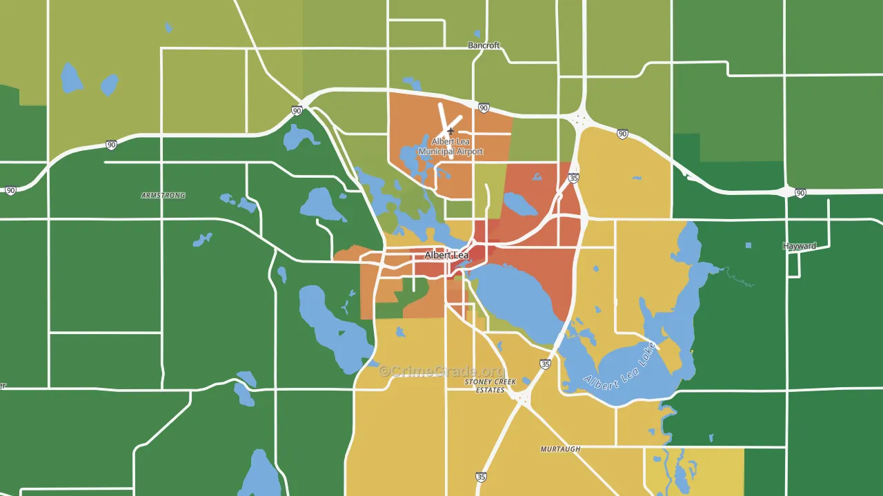 Albert Lea, MN Map of Theft Rates