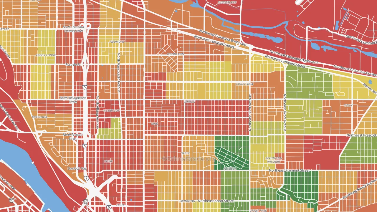 Alberta, Portland, OR Map of Theft Rates